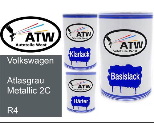 Volkswagen, Atlasgrau Metallic 2C, R4: 500ml Lackdose + 500ml Klarlack + 250ml Härter - Set, von ATW Autoteile West.